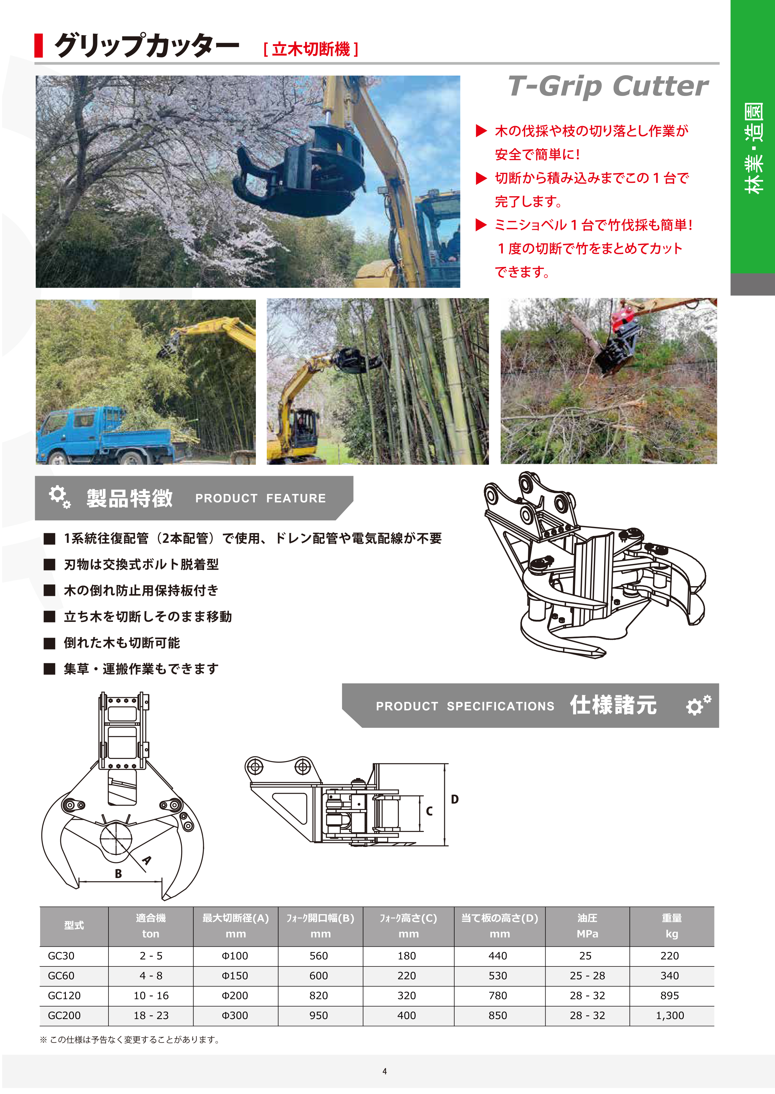 グリップカッター,徳光建機,竹切アタッチメント,グラップルカッター